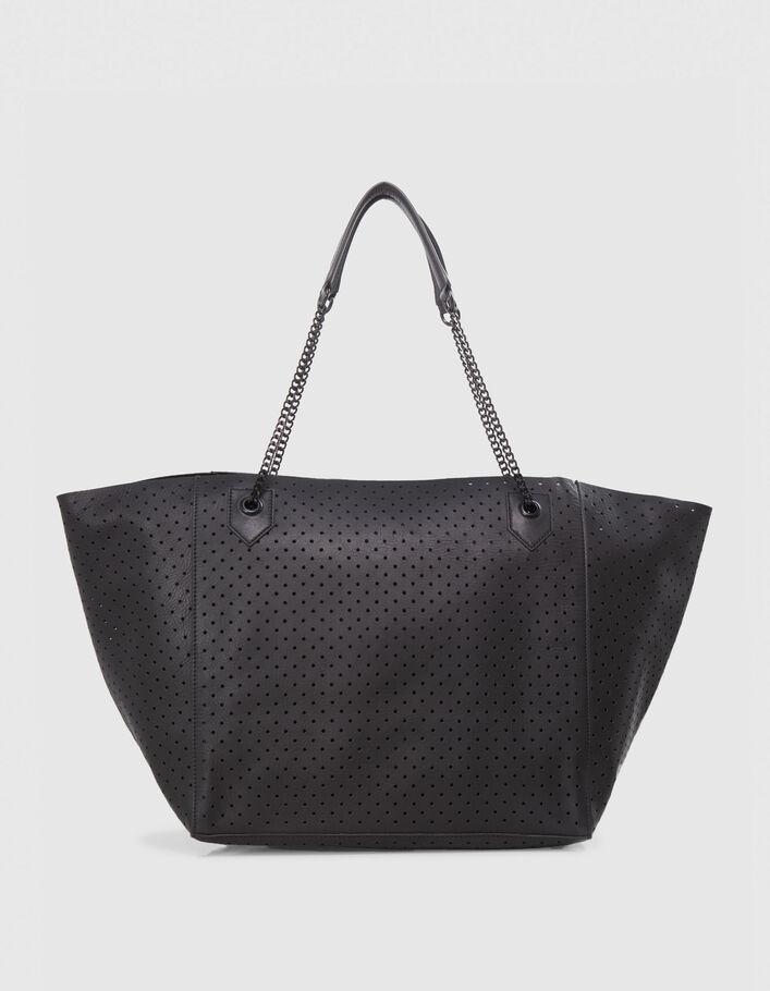 Women’s black perforated leather oversize tote bag - IKKS