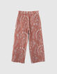 Pantalon vieux rose coton bio broderies fleurs fille-3
