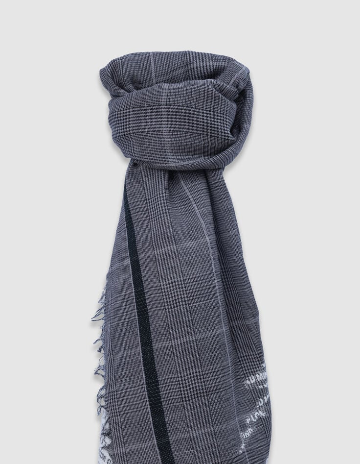 Fular gris Príncipe de Gales bordado mujer-4 Fular gris Príncipe de Gales bordado mujer-4