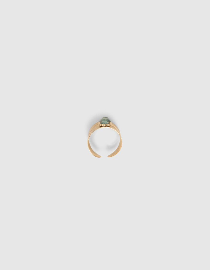 Brede goudkleurige ring met 3 Afrikaans turkoois parels-2