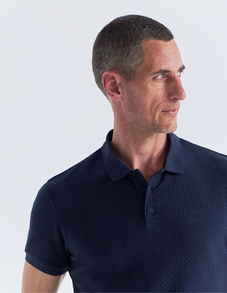 Marineblaues Herrenpoloshirt mit Zopfrelief-2