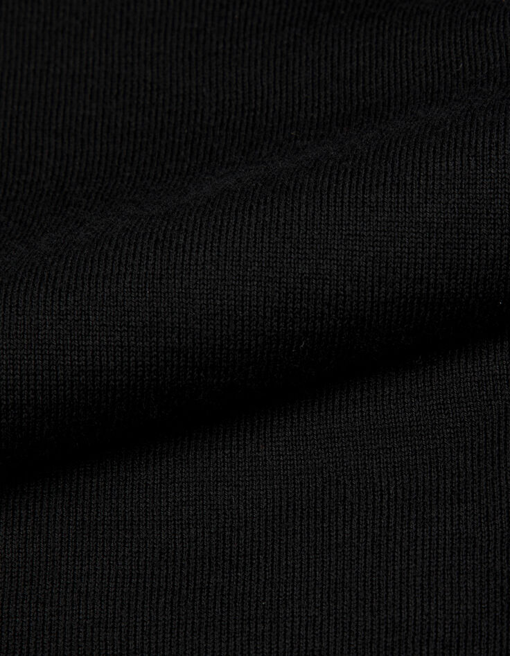 Pull col V noir tricot 100% laine boutons strass dos Femme-3
