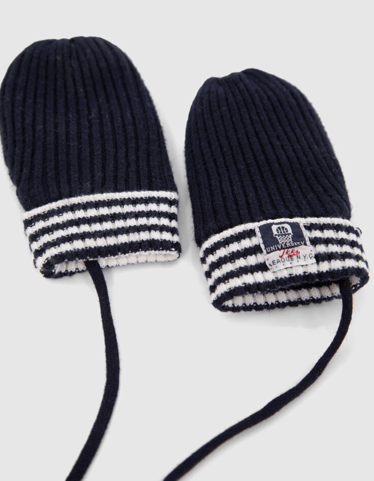 Moufles marine en tricot côtelé bébé garçon-4