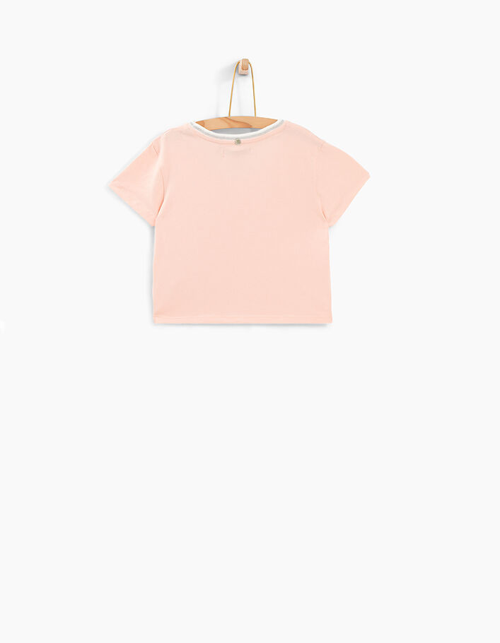 Girls' pastel pink rib trim cropped T-shirt - IKKS