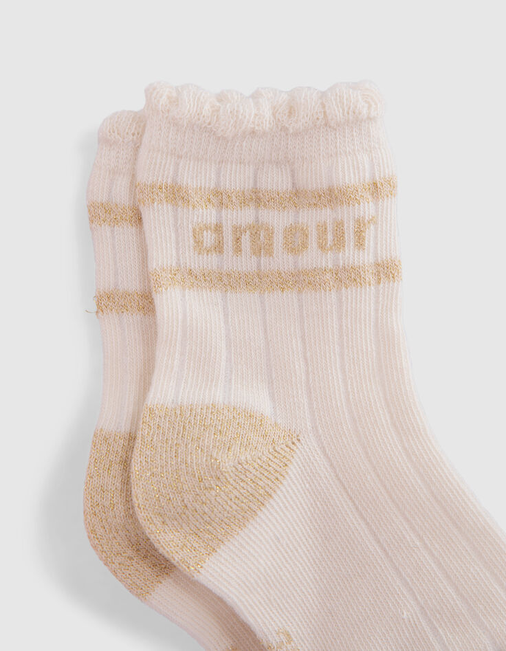 Chaussettes pêche et écrues bébé fille-4