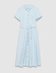 Robe chemise bleu ciel boutonn&eacute;e ceintur&eacute;e Femme-6