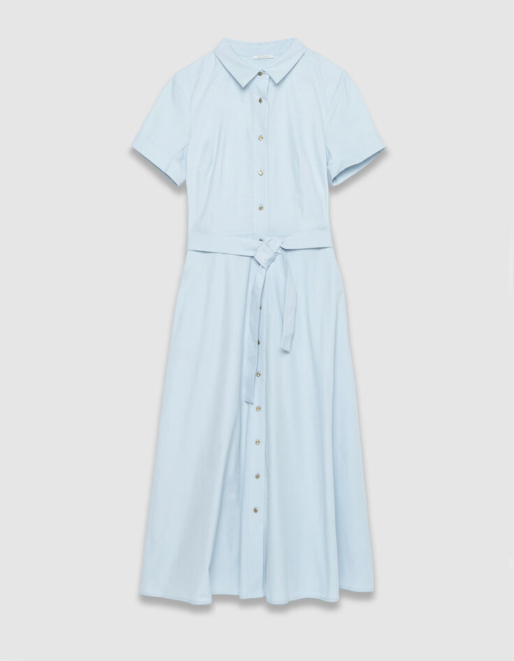 Robe chemise bleu ciel boutonn&eacute;e ceintur&eacute;e Femme-6