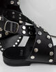 Women's black studded flat leather sandals-5