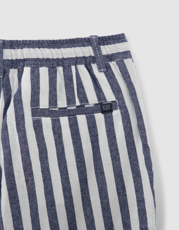 Boys' navy Bermuda shorts with ecru stripes-5