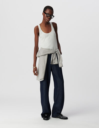 Women's white rib-knit tank top with herringbone embroidery on the back - IKKS