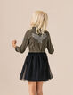 Girls&rsquo; dark khaki mixed-fabric dress with black tulle-2