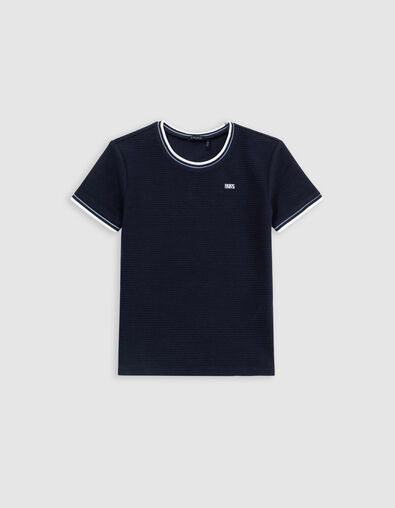 Boys&rsquo; blue T-shirt with textured stripes - IKKS