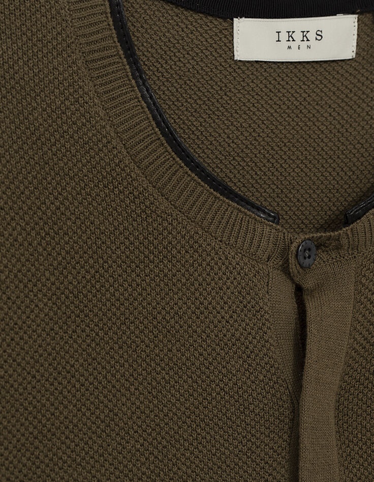 Pull kaki en maille reliefée avec col tunisien Homme-2