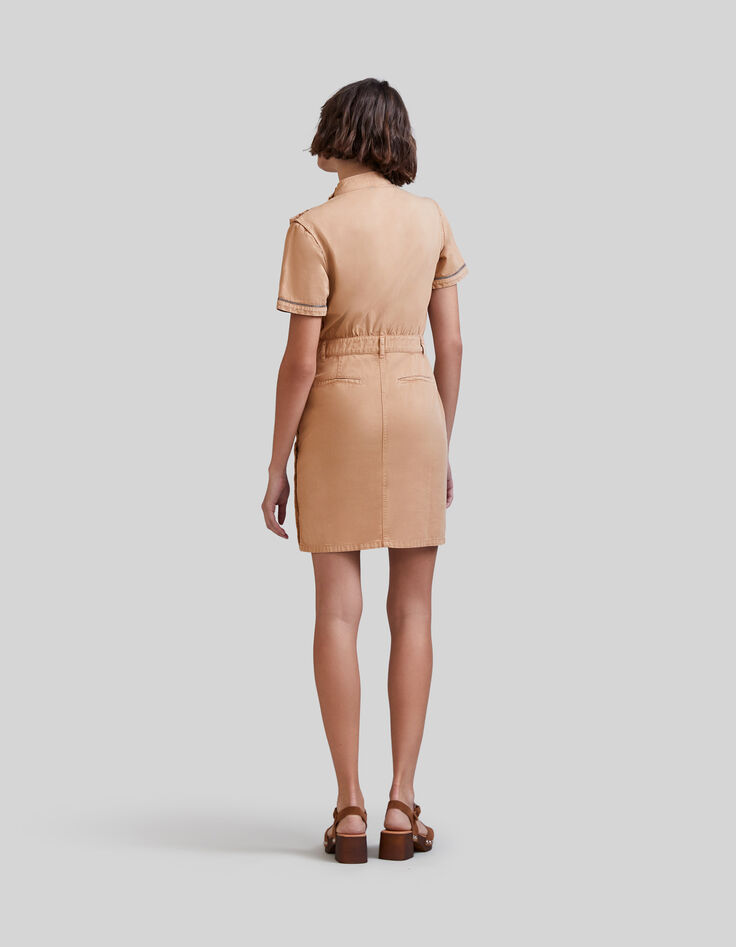 Women’s camel denim dress, pretty braid, side press studs-7