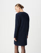 Marineblaues Damen-Rundhalsausschnitt-Kleid mit langen &Auml;rmeln-3