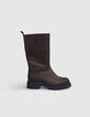 Bottes mi hautes en cuir chocolat semelles crantées femme-1