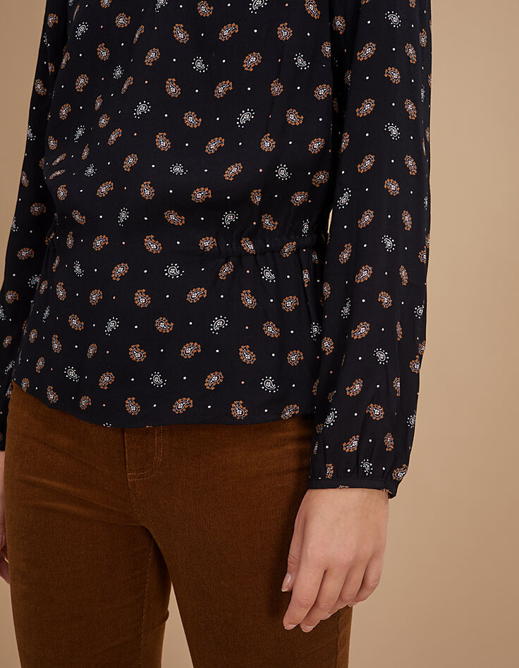 Blouse noire imprimé cachemire cravate I.Code-5
