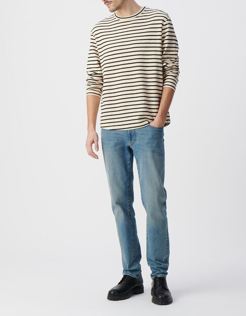 Men&rsquo;s black striped linen sailor T-shirt with embroidery - IKKS