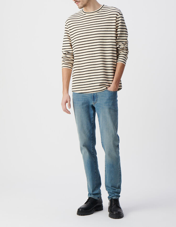 Camiseta marinera lino rayas negro bordado hombre-1