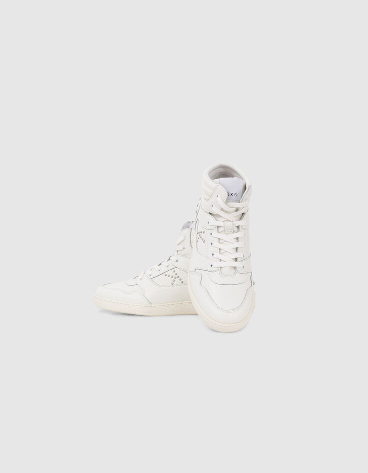 Sneakers blanches cuir décor clous Femme-5