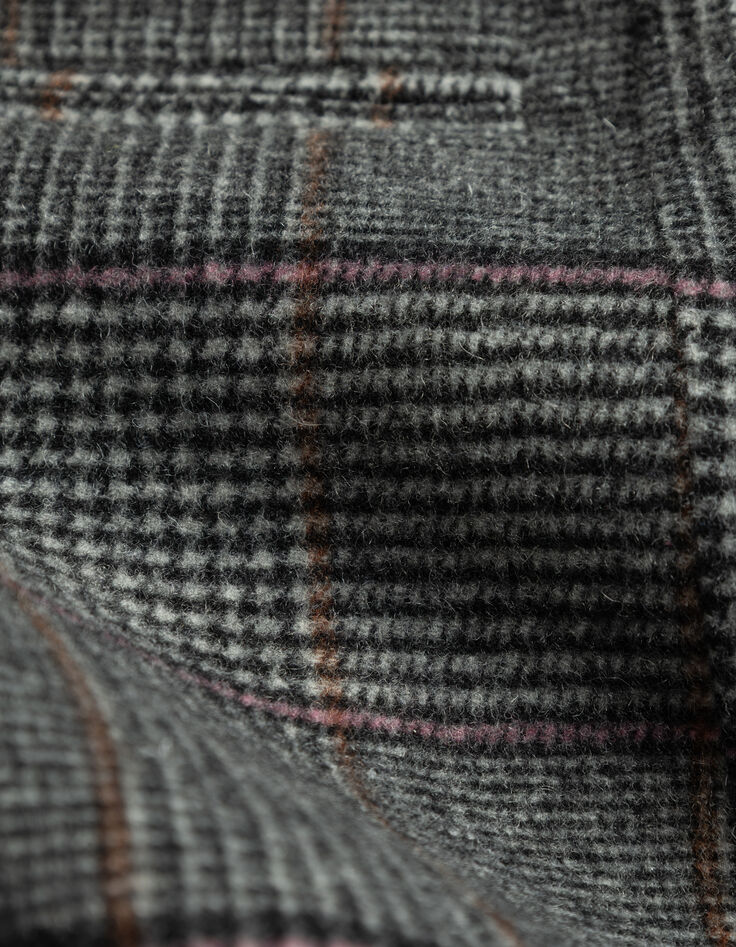 Manteau long gris motif carreaux boutonnage croisé Femme-4