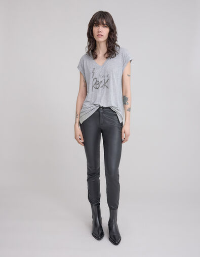 Graues Damen-T-Shirt mit gesticktem Schriftzug mit Perlen - IKKS