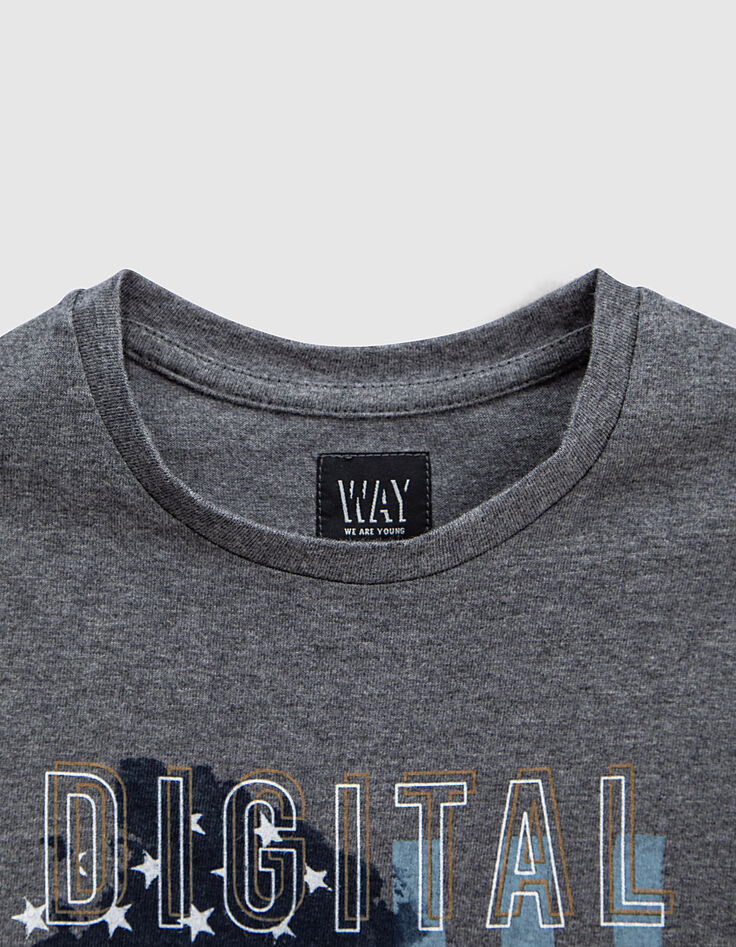 Tee-shirt gris chin&eacute; anthracite &agrave; drapeau gar&ccedil;on -3