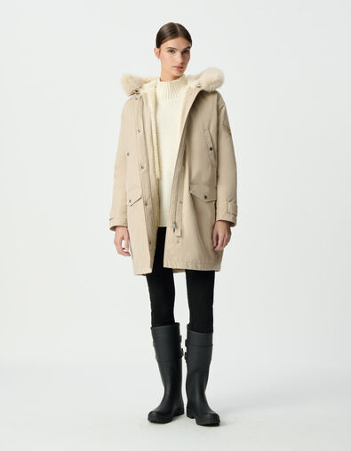 Parka oversize beige à capuche fourrée Femme - IKKS