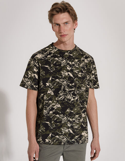 Kaki T-shirt camouflageprint Heren