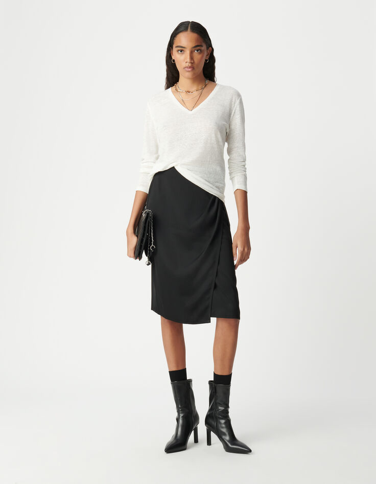 Dames-T-shirt van witte linnenblend met lange mouwen-1