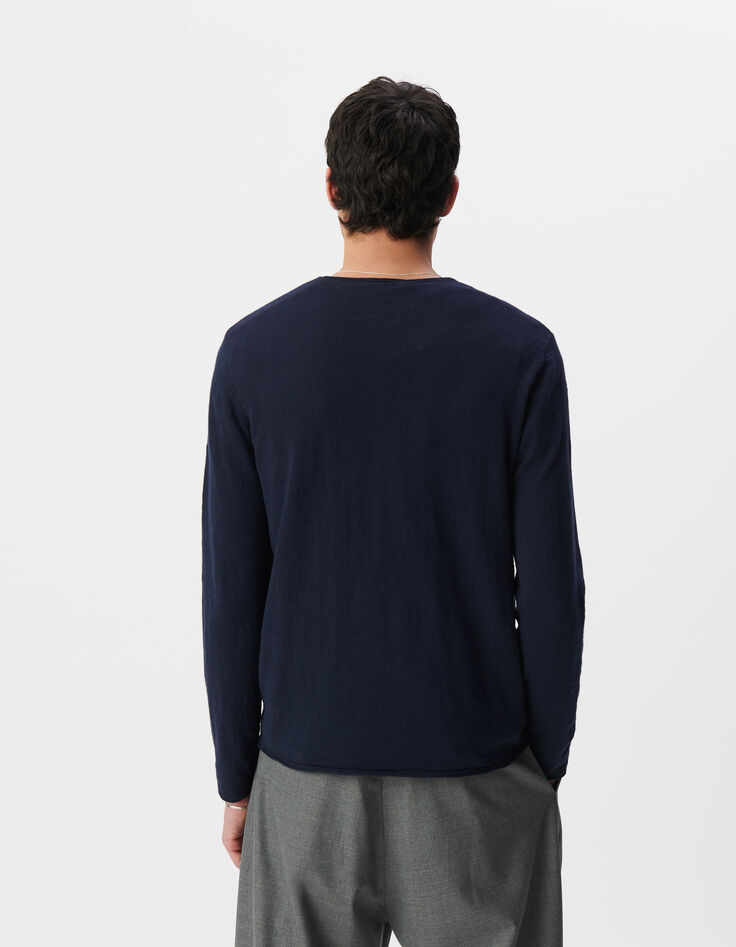 Marineblauer Feinstrick-Pullover für Herren mit Rollkanten-3
