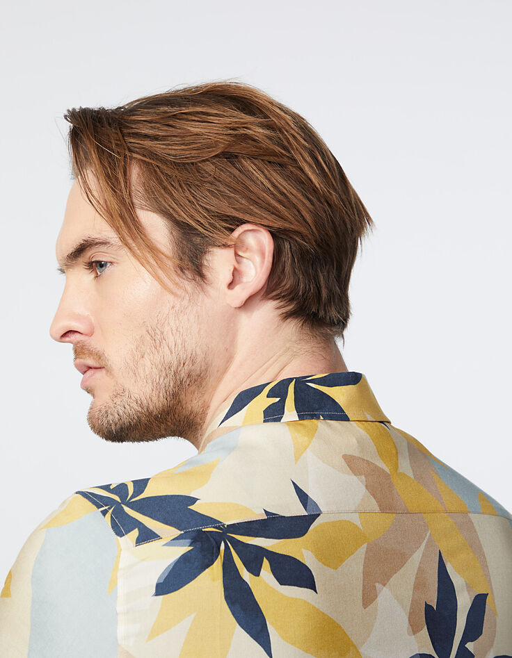 Beige REGULAR hemd gele bloemenprint heren-5