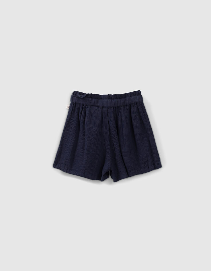 Baby girls’ navy shorts with embroidered ruffles-2