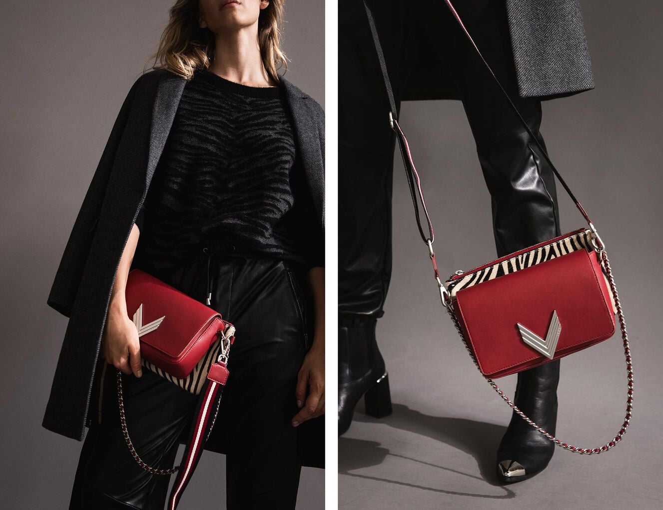 Le 111 Scarlett cuir d'agneau rouge et cuir de vachette pony z&egrave;bre femme - IKKS-7