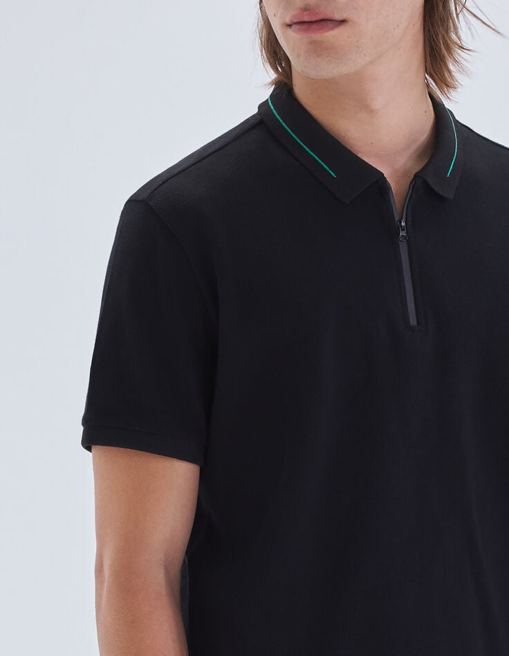 Polo noir DRY FAST maille piquée rayure verte Homme-5