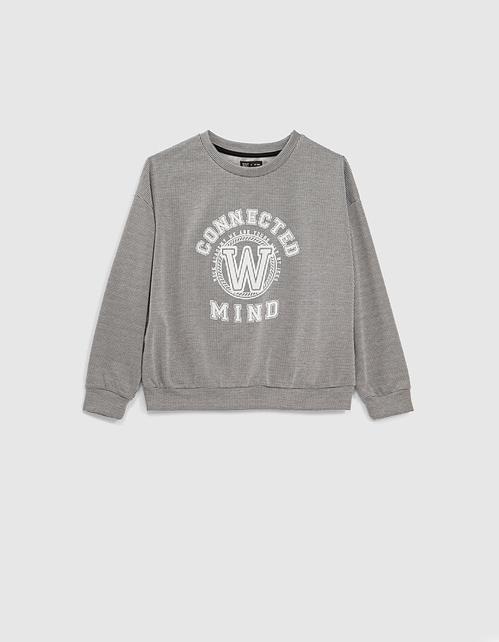 Schwarzes Mädchensweatshirt mit Hahnentrittmuster-1