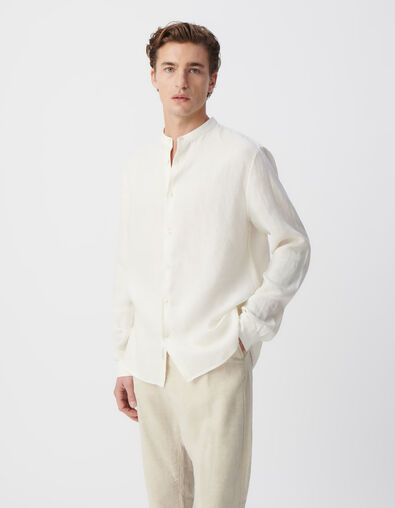 Men’s chalk linen REGULAR shirt with Mandarin collar - IKKS