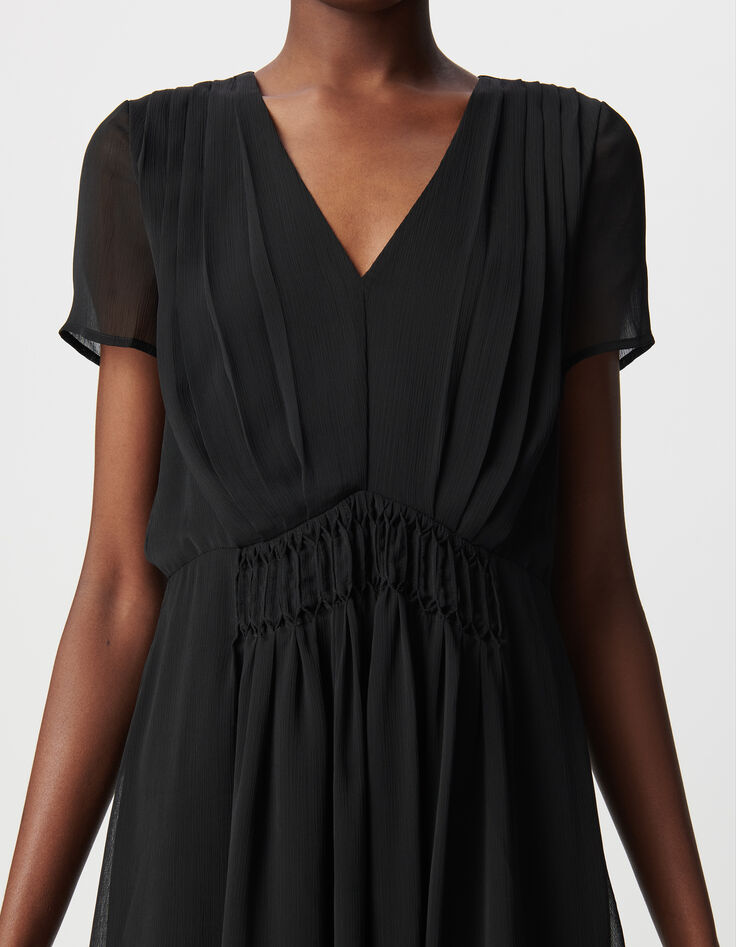 Robe noire détail plissé taille Femme-4