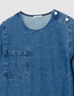 Blauwe denim jurk met drie opgestikte zakken Dames-7
