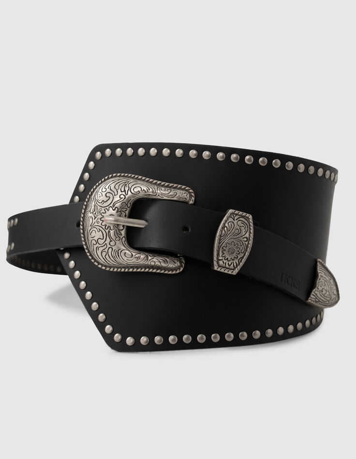 Women’s black leather studded asymmetric belt-3 Women’s black leather studded asymmetric belt-3