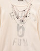 Girls’ ecru T-shirt with embroidered necklaces-4