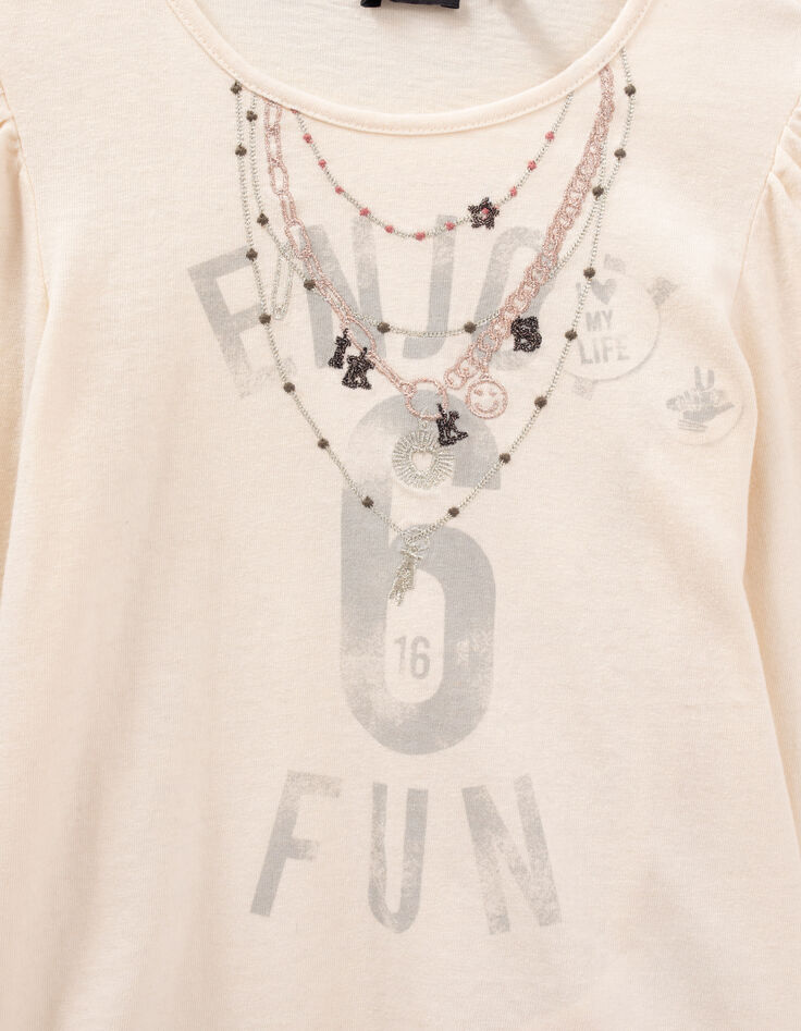 Girls’ ecru T-shirt with embroidered necklaces-4