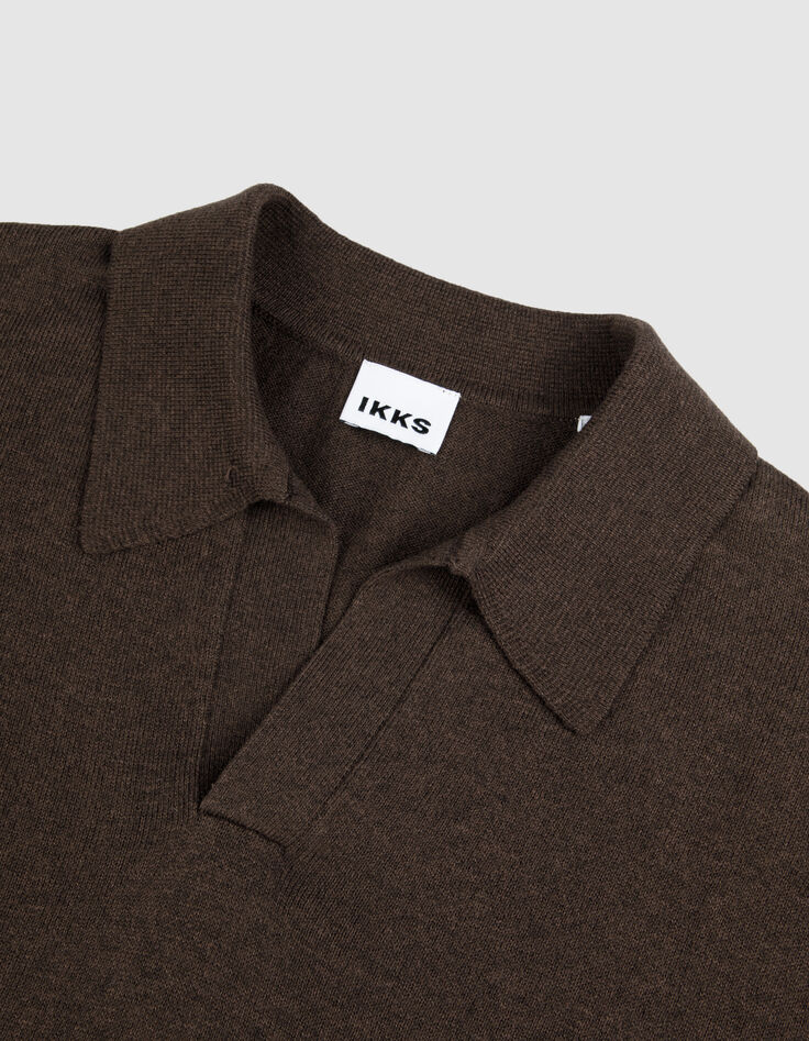 Bruin gebreid poloshirt met lange mouwen voor heren-3