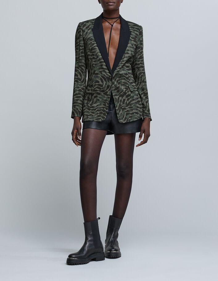 Women's flowing khaki camouflage print suit jacket