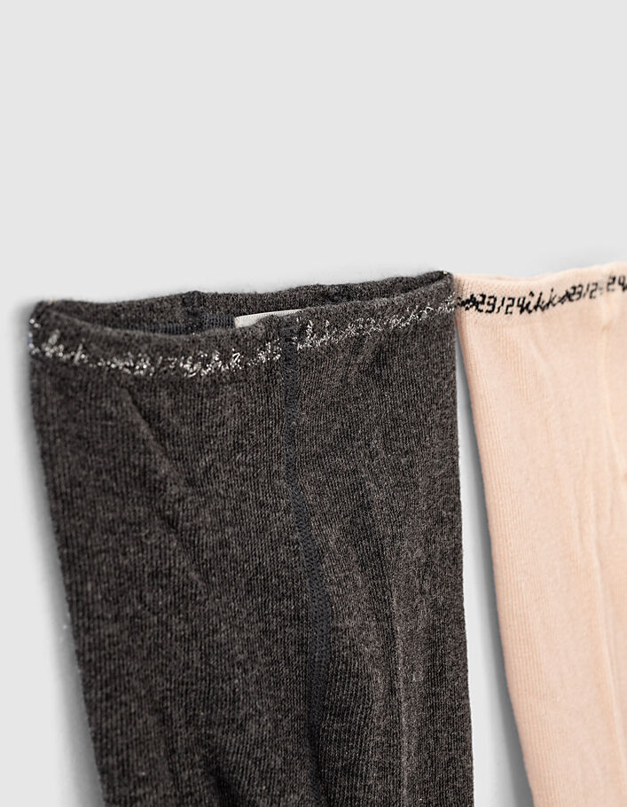 Baby girls' powder pink and charcoal grey tights  - IKKS