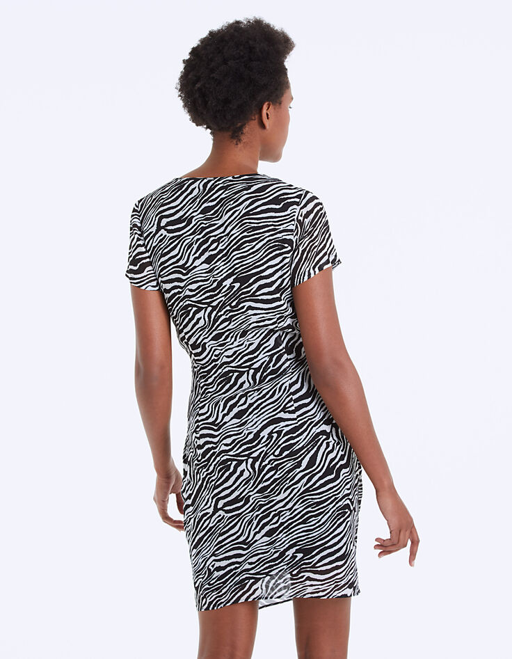Vestido drapeado crepé de viscosa estampado cebra-4
