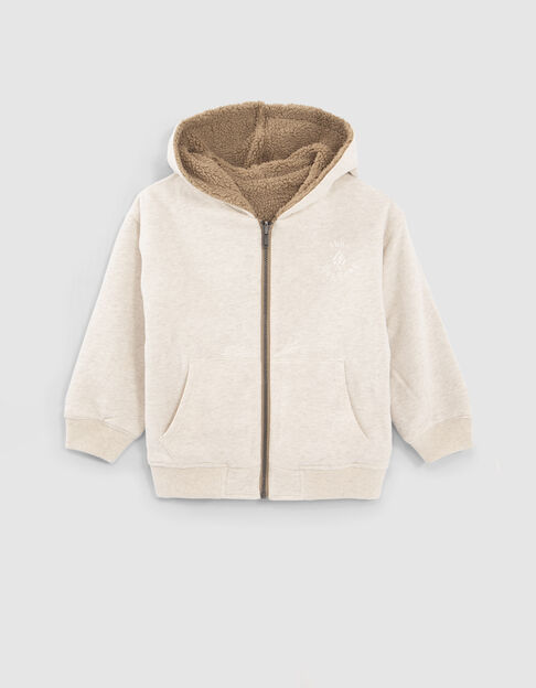 Boys’ ecru Sherpa/mocha sweatshirt reversible cardigan
