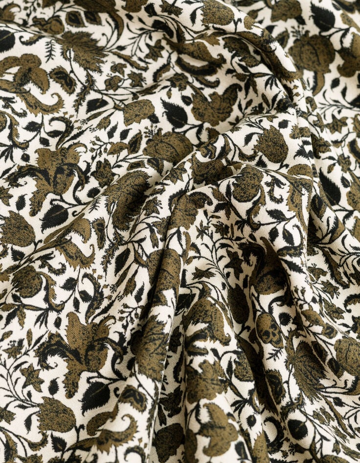 Men’s khaki SLIM shirt with floral skull print-7 Men’s khaki SLIM shirt with floral skull print-7