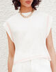 Tee-shirt cropped écru effet spray rose femme-1