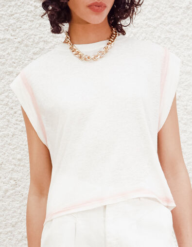 Tee-shirt cropped écru effet spray rose femme - IKKS